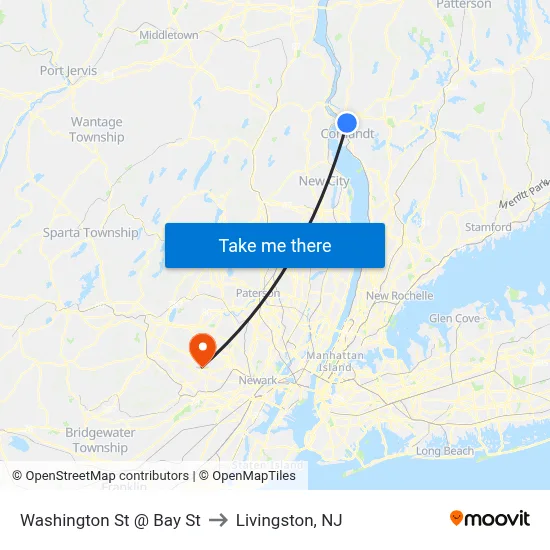 Washington St @ Bay St to Livingston, NJ map