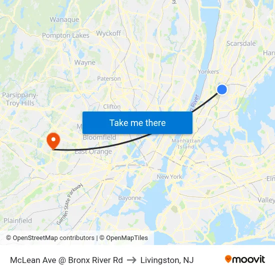 McLean Ave @ Bronx River Rd to Livingston, NJ map