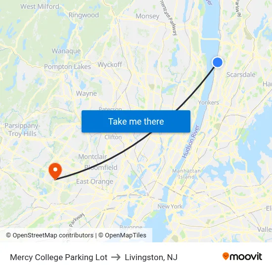 Mercy College Parking Lot to Livingston, NJ map