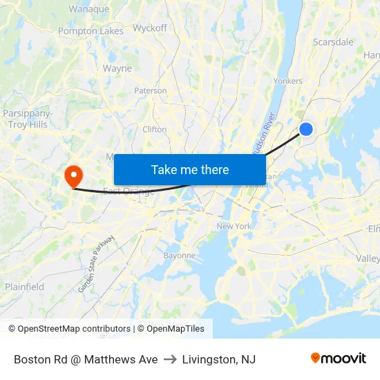 Boston Rd @ Matthews Ave to Livingston, NJ map