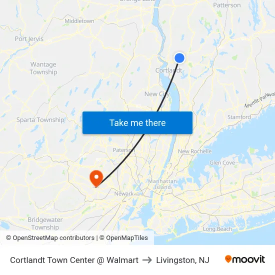Cortlandt Town Center @ Walmart to Livingston, NJ map