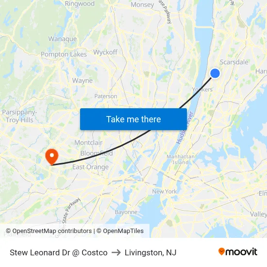 Stew Leonard Dr @ Costco to Livingston, NJ map