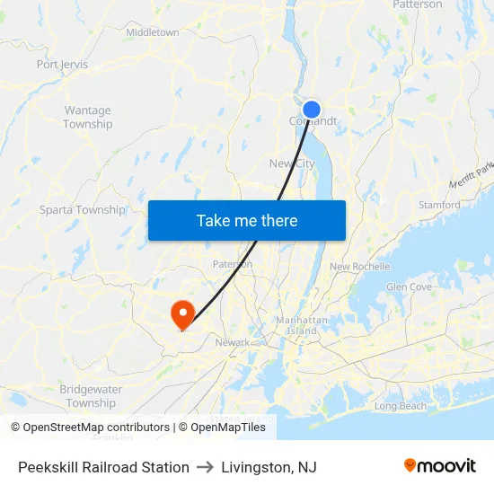 Peekskill Railroad Station to Livingston, NJ map