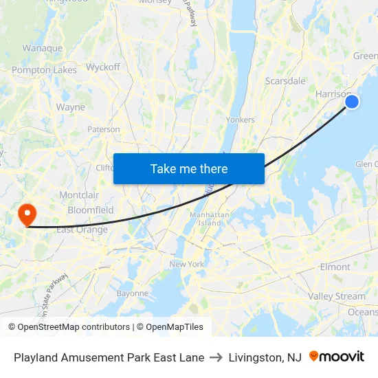 Playland Amusement Park East Lane to Livingston, NJ map