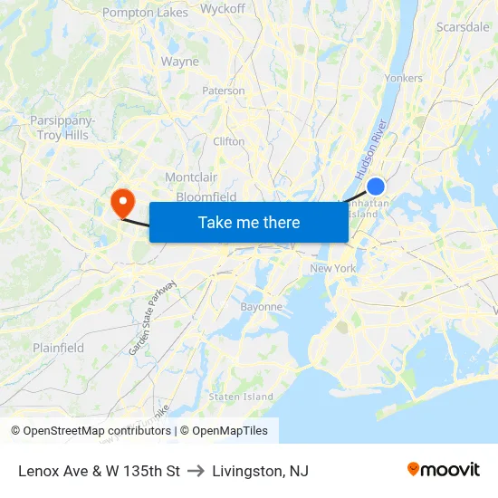 Lenox Ave & W 135th St to Livingston, NJ map