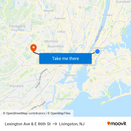 Lexington Ave & E 86th St to Livingston, NJ map