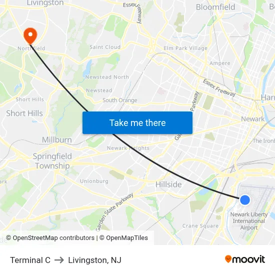 Terminal C to Livingston, NJ map