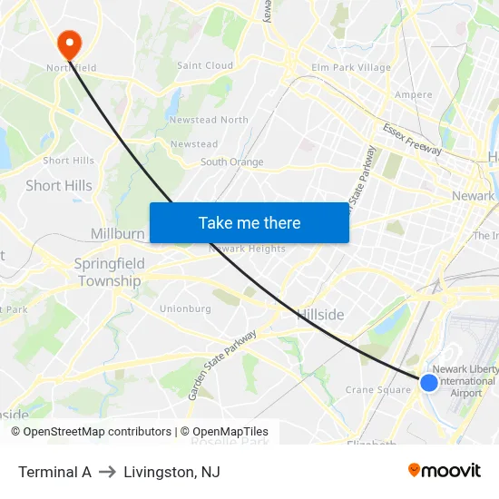 Terminal A to Livingston, NJ map