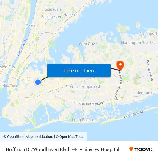 Hoffman Dr/Woodhaven Blvd to Plainview Hospital map