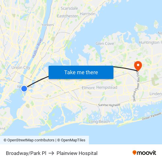 Broadway/Park Pl to Plainview Hospital map