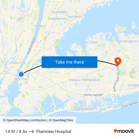 14 St / 8 Av to Plainview Hospital map