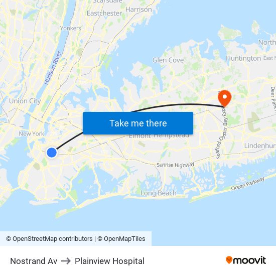 Nostrand Av to Plainview Hospital map