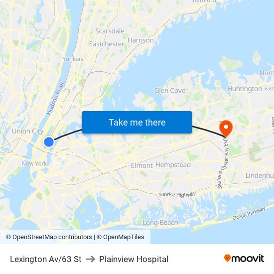 Lexington Av/63 St to Plainview Hospital map