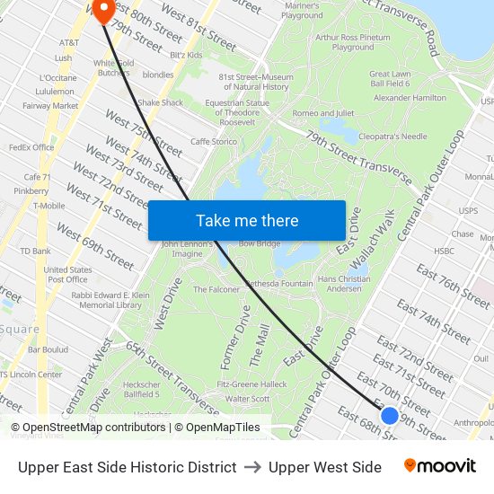 Upper East Side Historic District to Upper West Side map