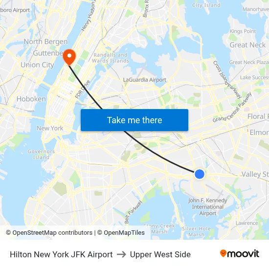 Hilton New York JFK Airport to Upper West Side map