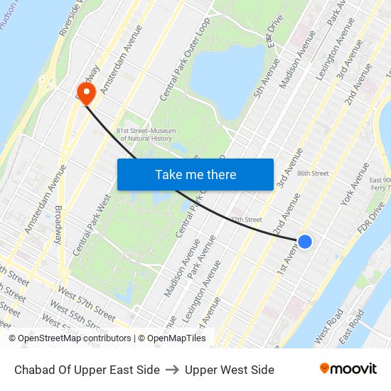 Chabad Of Upper East Side to Upper West Side map