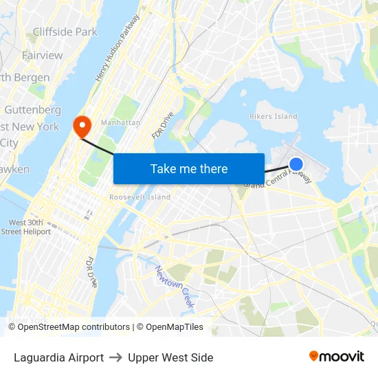 Laguardia Airport to Upper West Side map