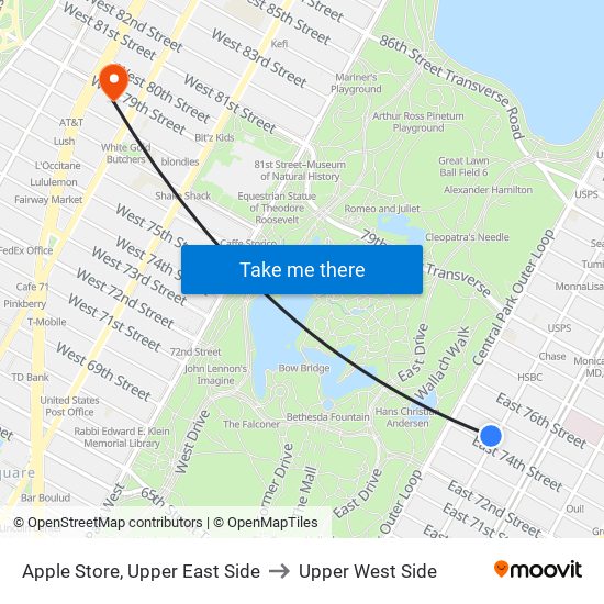 Apple Store, Upper East Side to Upper West Side map