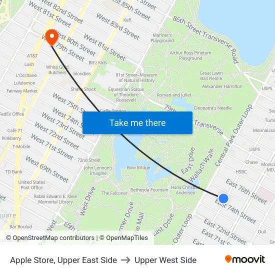 Apple Store, Upper East Side to Upper West Side map
