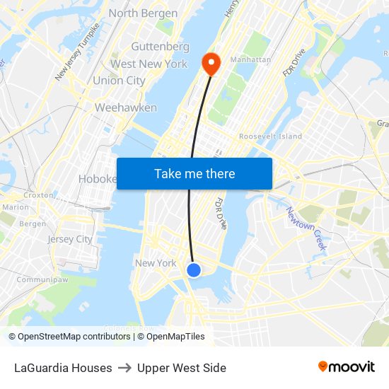 LaGuardia Houses to Upper West Side map