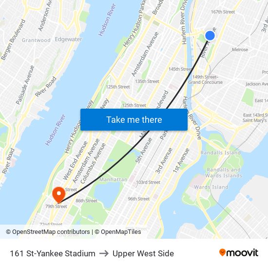 161 St-Yankee Stadium to Upper West Side map