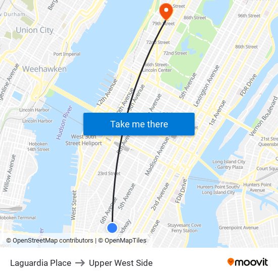 Laguardia Place to Upper West Side map