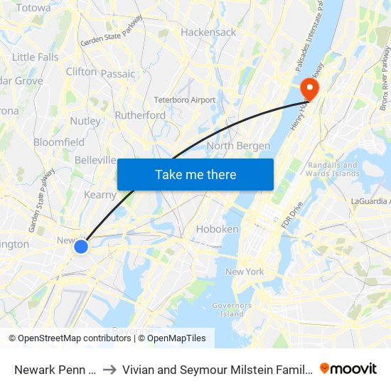 Newark Penn Station to Vivian and Seymour Milstein Family Heart Center map