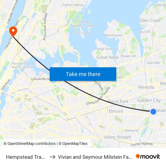 Hempstead Transit Center to Vivian and Seymour Milstein Family Heart Center map