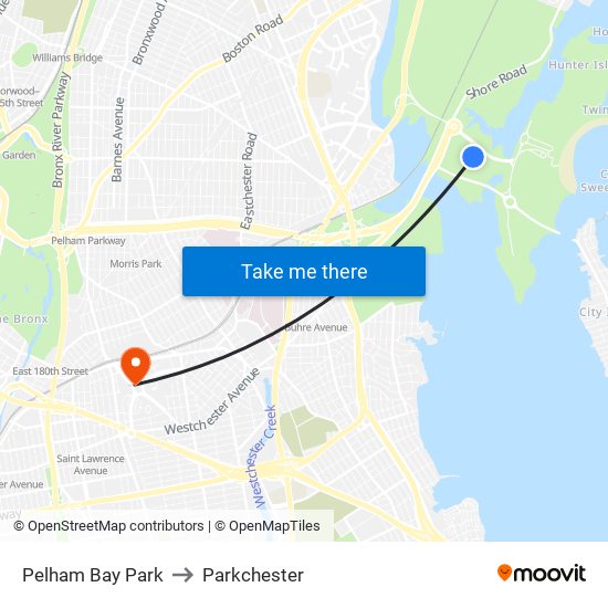 Pelham Bay Park to Parkchester map