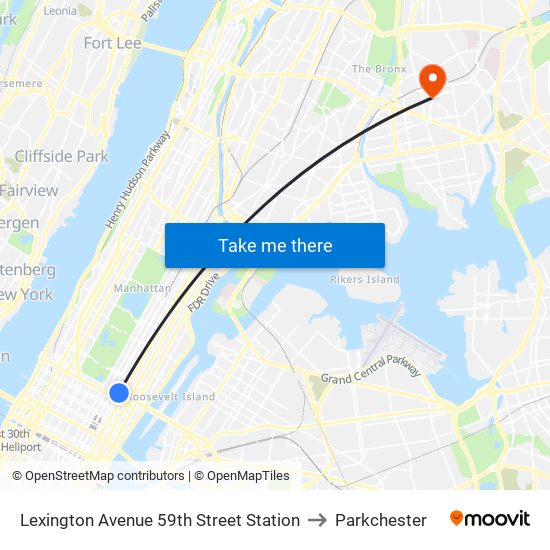 Lexington Avenue 59th Street Station to Parkchester map