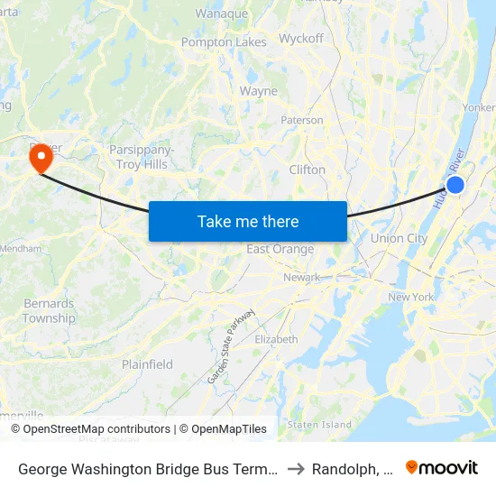 George Washington Bridge Bus Terminal to Randolph, NJ map