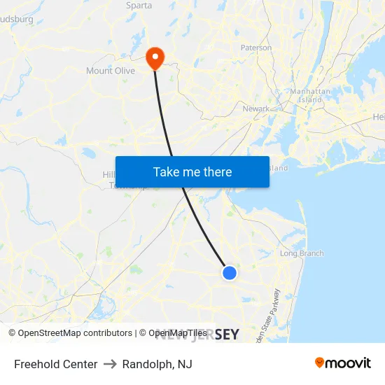 Freehold Center to Randolph, NJ map