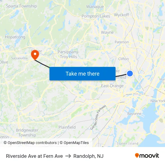 Riverside Ave at Fern Ave to Randolph, NJ map