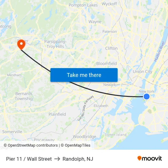 Pier 11 / Wall Street to Randolph, NJ map