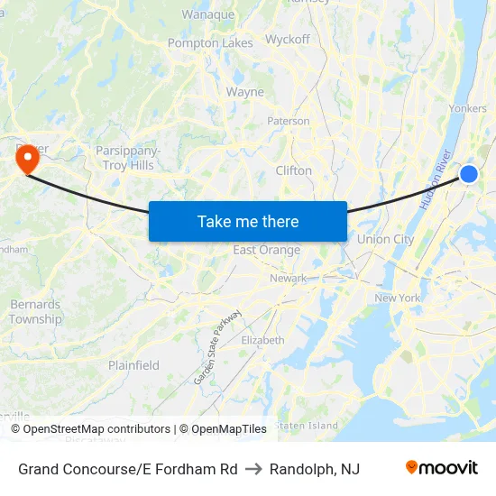 Grand Concourse/E Fordham Rd to Randolph, NJ map