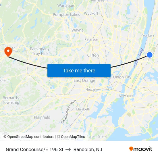 Grand Concourse/E 196 St to Randolph, NJ map