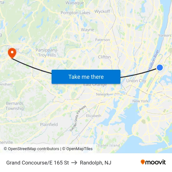 Grand Concourse/E 165 St to Randolph, NJ map