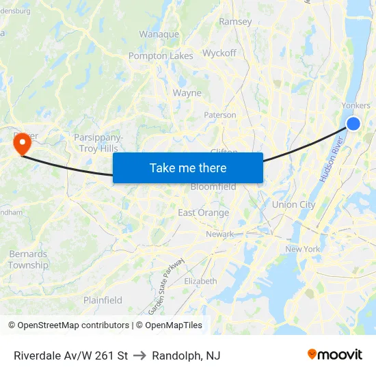 Riverdale Av/W 261 St to Randolph, NJ map