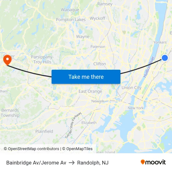 Bainbridge Av/Jerome Av to Randolph, NJ map