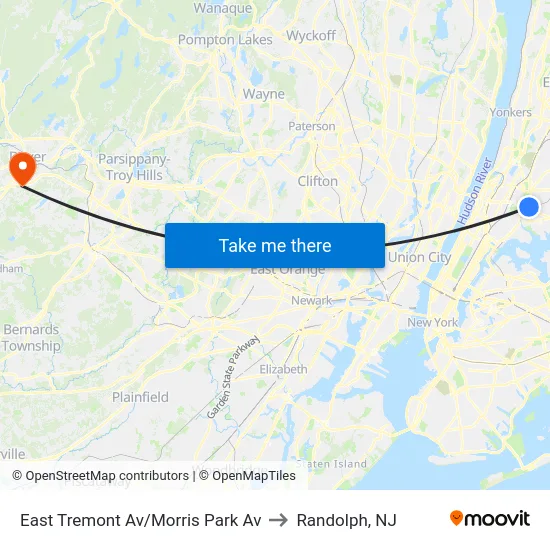 East Tremont Av/Morris Park Av to Randolph, NJ map