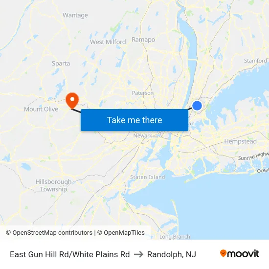 East Gun Hill Rd/White Plains Rd to Randolph, NJ map
