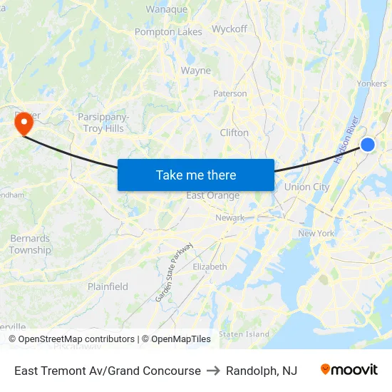 East Tremont Av/Grand Concourse to Randolph, NJ map
