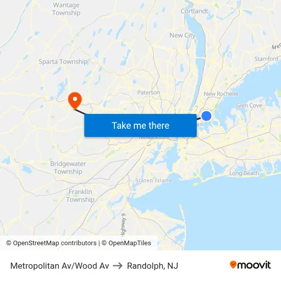 Metropolitan Av/Wood Av to Randolph, NJ map
