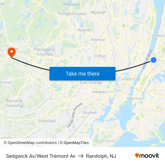 Sedgwick Av/West Tremont Av to Randolph, NJ map