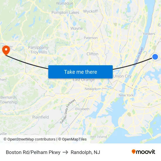 Boston Rd/Pelham Pkwy to Randolph, NJ map