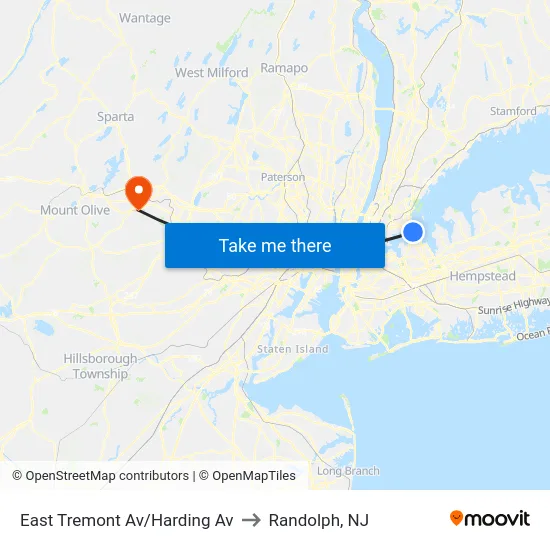 East Tremont Av/Harding Av to Randolph, NJ map