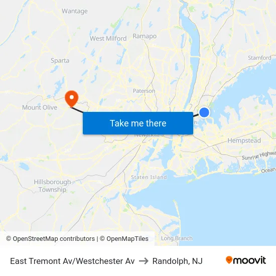 East Tremont Av/Westchester Av to Randolph, NJ map