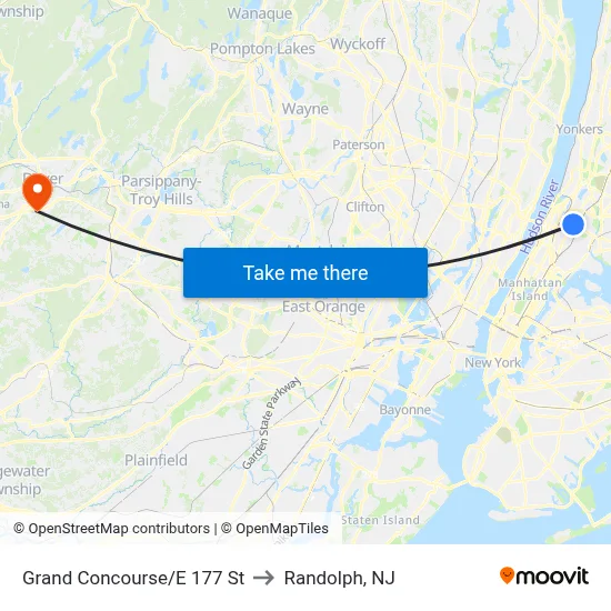 Grand Concourse/E 177 St to Randolph, NJ map