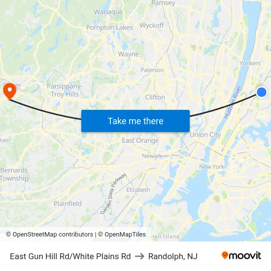 East Gun Hill Rd/White Plains Rd to Randolph, NJ map