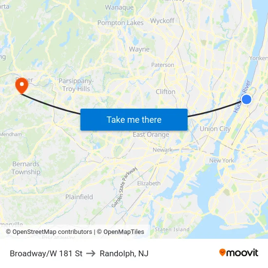 Broadway/W 181 St to Randolph, NJ map